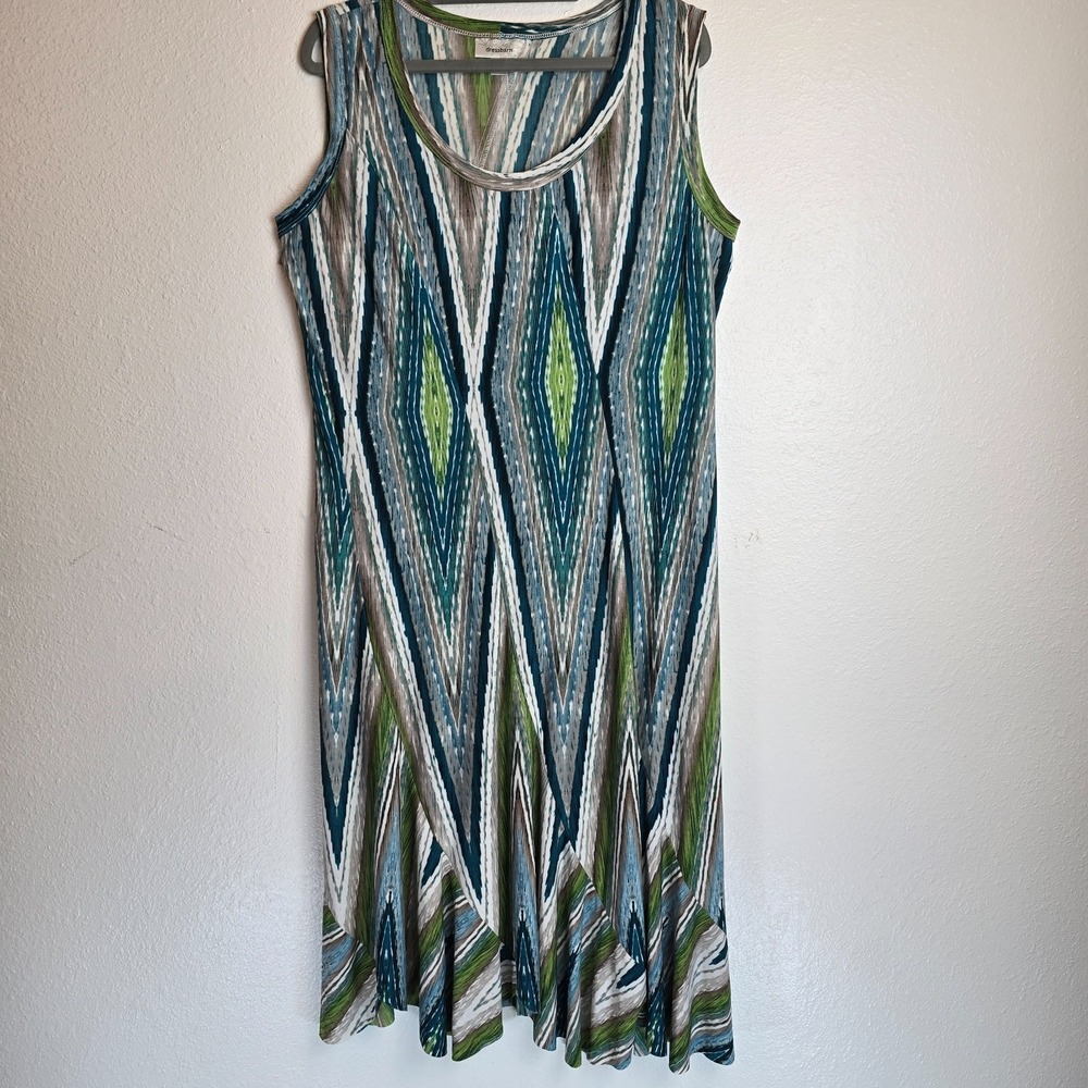 Dress Barn Shift Dress Women's 10 Green Teal Patterned Sleeveless Round Neck